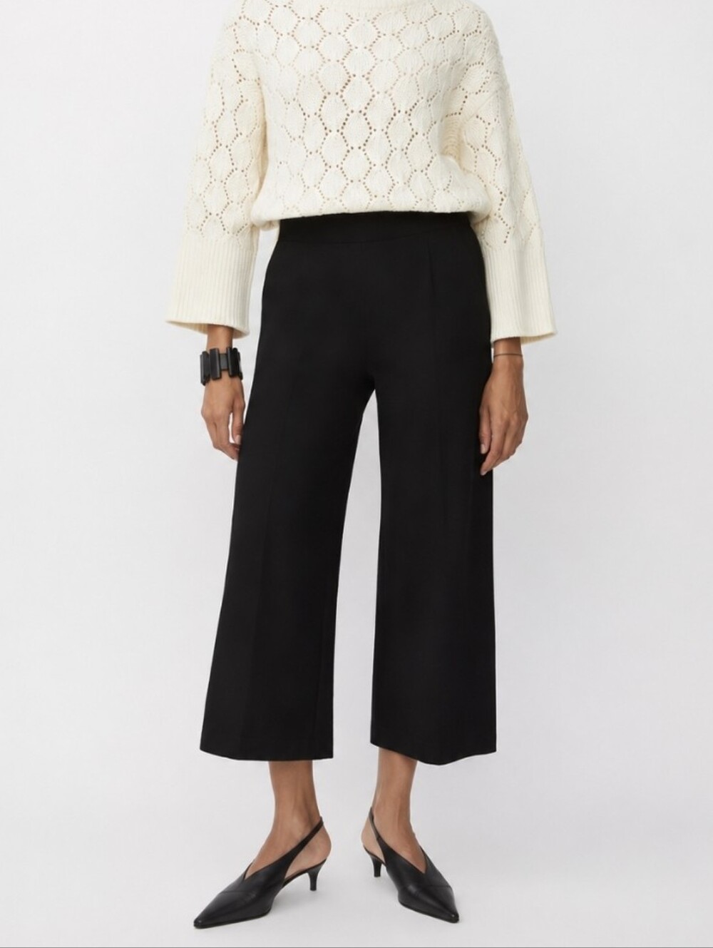 Masai Copenhagen Black Wide Leg Cropped Pants Pintuck Pull-On Pockets Sz M